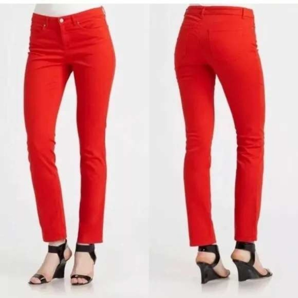 Eileen Fisher Womens Red Organic Cotton Slim Leg Stretch Jeans Size 10 Bright‎